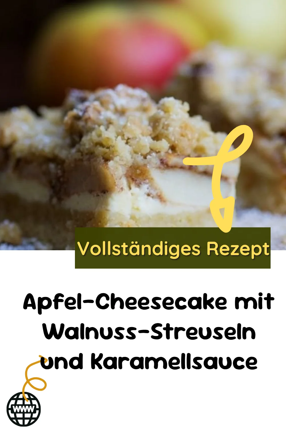 Apfel-Cheesecake mit Walnuss-Streuseln und Karamellsauce