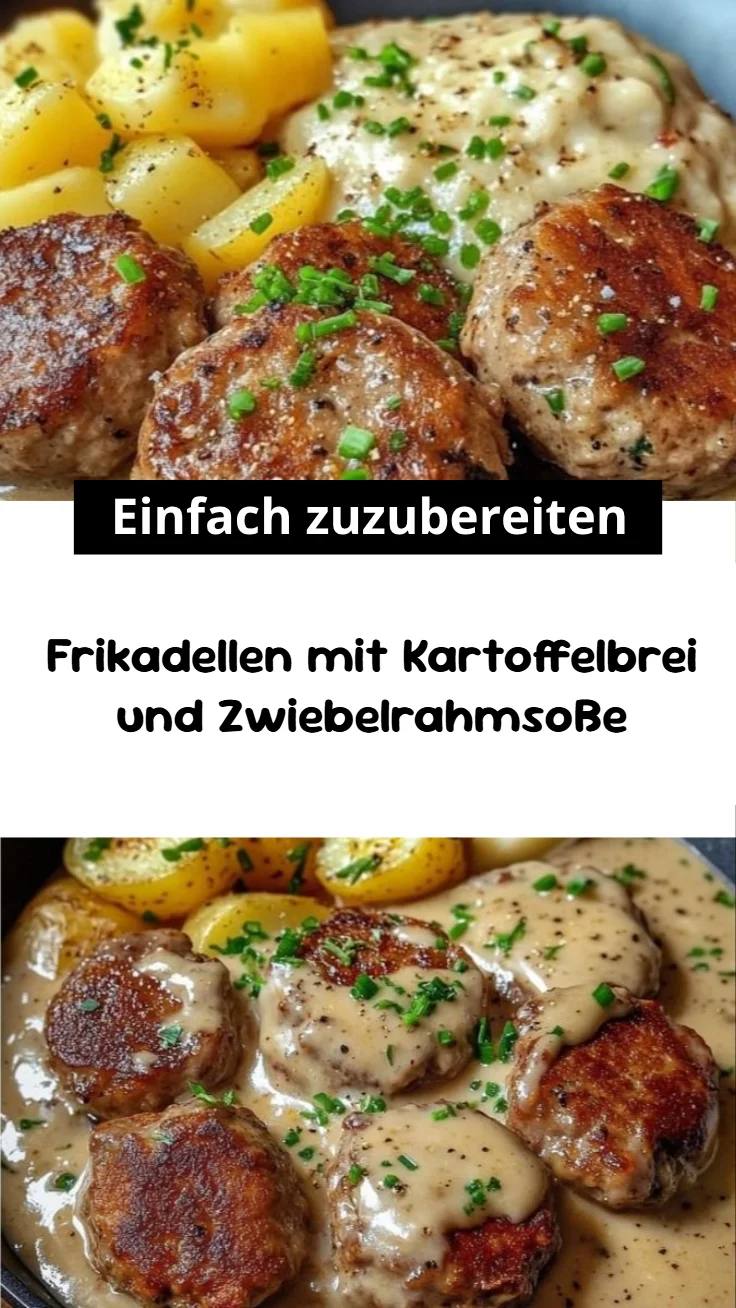 Frikadellen mit Kartoffelbrei und Zwiebelrahmsoße