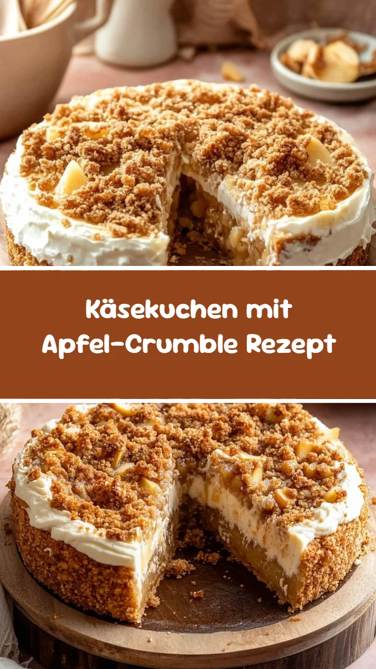 Käsekuchen mit Apfel-Crumble Rezept