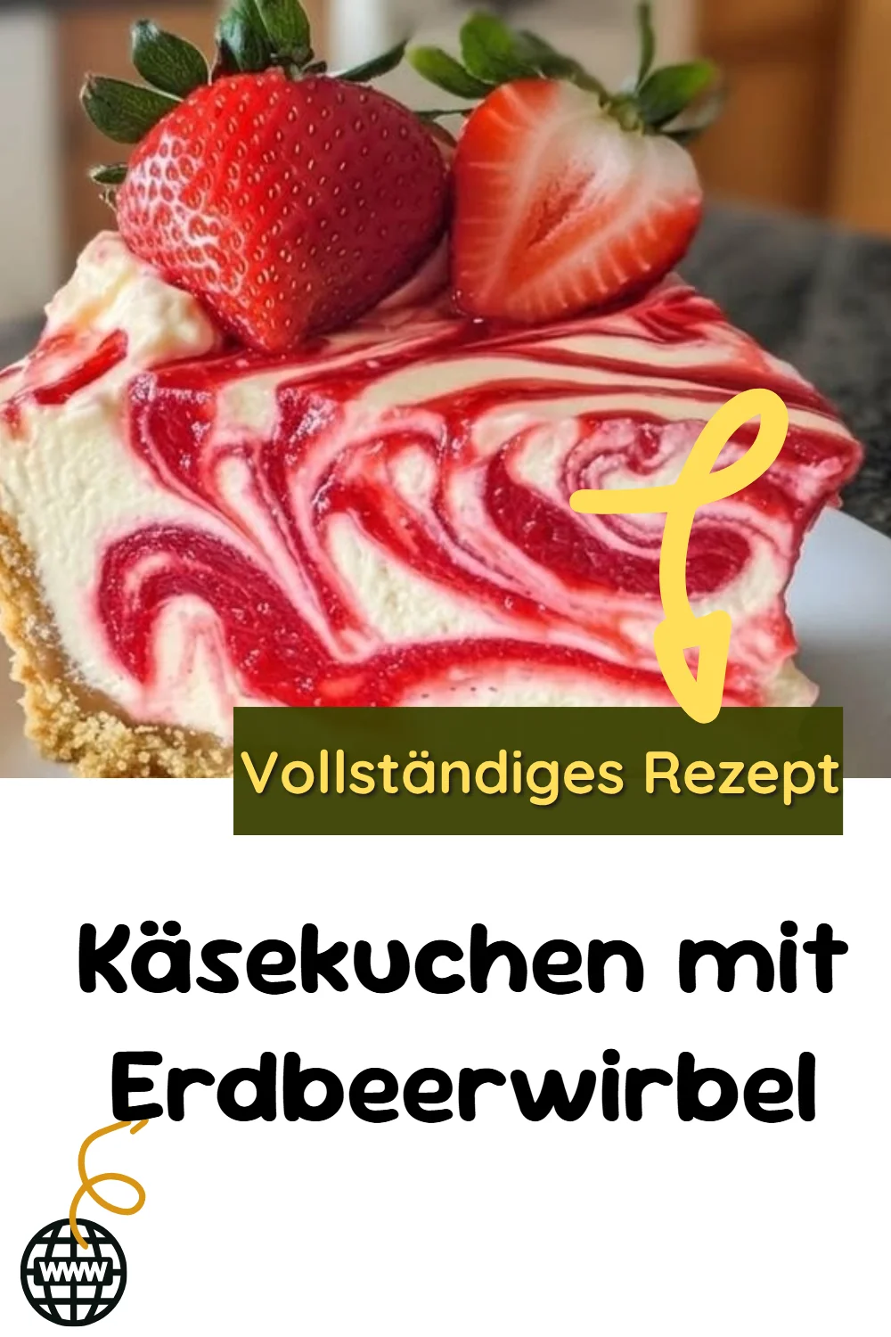 Käsekuchen mit Erdbeerwirbel