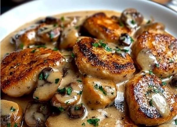 Low-Carb Hähnchen mit Pilzen in der Pfanne zubereitet